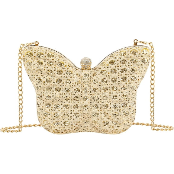 Womens Butterfly Clutch Bag Glitter Evening Bag Mini Handbag Sparkly Shoulder Chain Purse