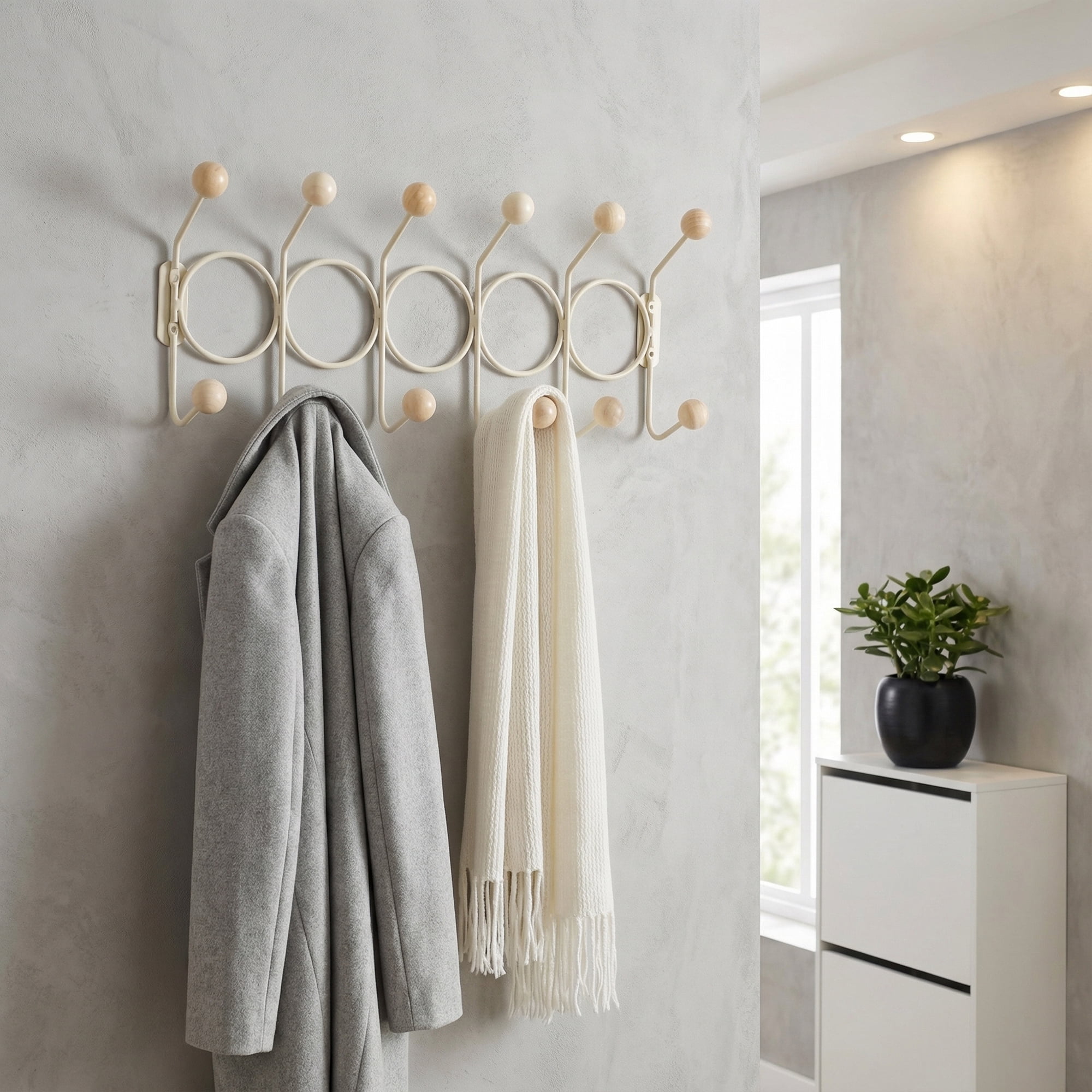 Unique Bargains Coat Rack Wall Mount with 12 Hooks for Entryway Bathroom Beige 43.5"x16.5"