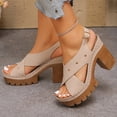 thumbnail image 5 of Platforms Heeled Sandals for Women Open Toe Ankle Strap Summer Dressy Sandals Chunky Block Heel Solid Color Comfort Vintage Trendy Dressy Non Slip Breathable Walking Casual Shoes, 5 of 9
