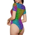 thumbnail image 3 of Haiem Colorful Glitter Women's Crew Neck Short Sleeve Bodysuit Tops Stretchy Slim Basic-X-Large, 3 of 9