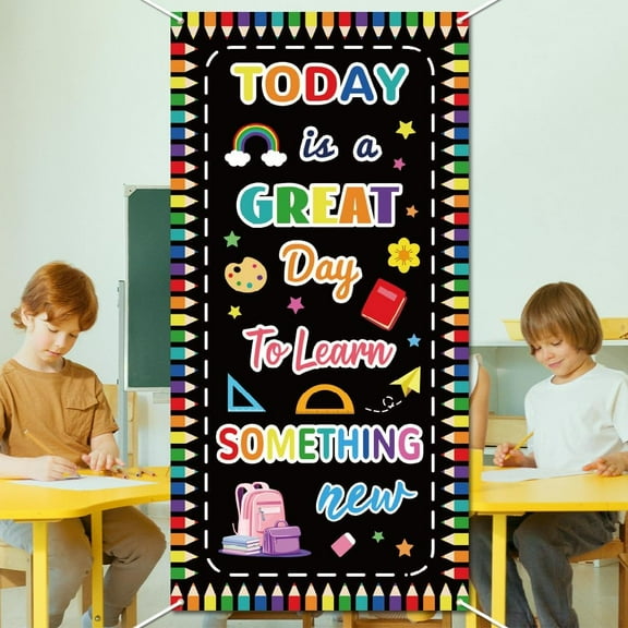 Colorful Welcome Door Cover Banner 5.9x2.9 Ft Back to School Banner Decoration Backdrop Welcome Ready to Learn Inspirational Classroom Party Supplies Photo Props for Home Office Front Porch