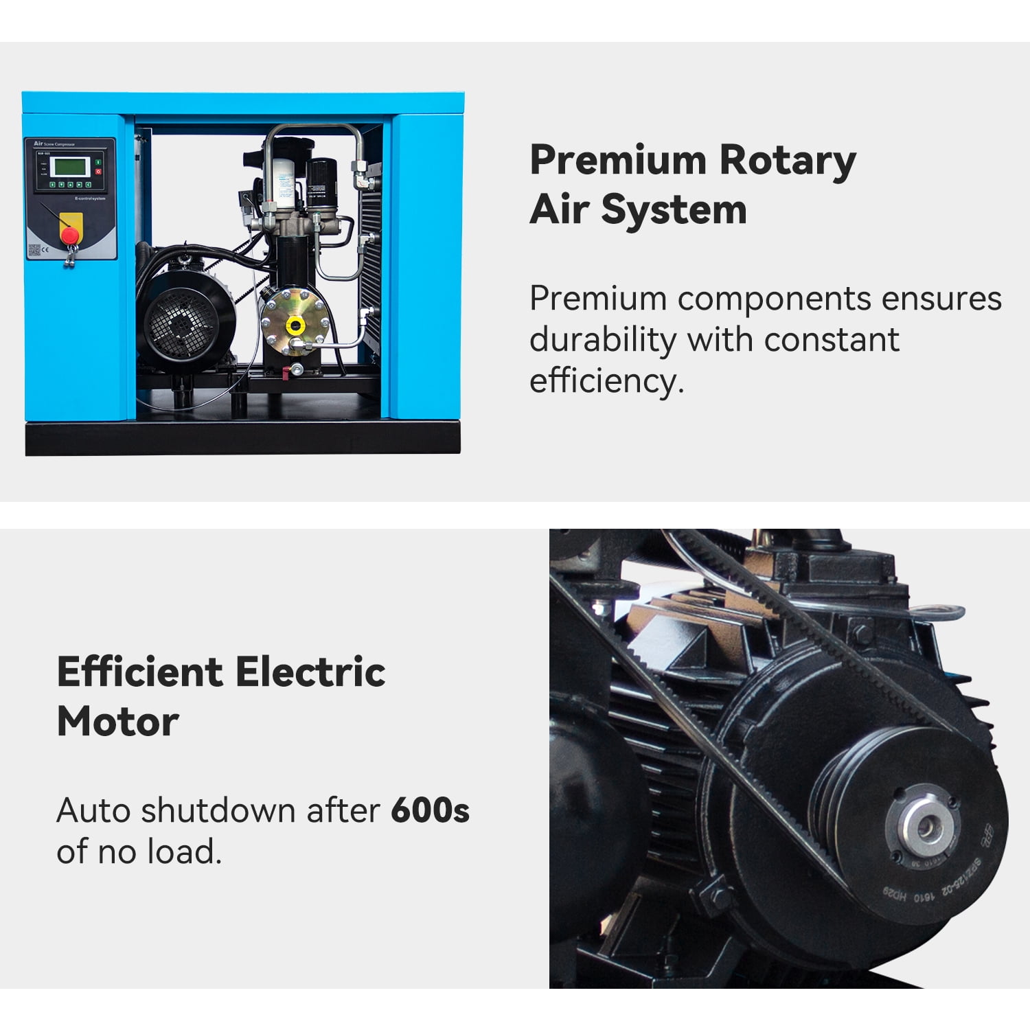 HPDMC 5.5HP Rotary Screw Air Compressor, 230V 1-Phase/3-Phase, 18 CFM @ 145 PSI, Industrial Oil-Lubricated Air Pump with Variable Frequency Drive & Touch Screen Control, 39.3''×24.8''×32.6''