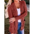thumbnail image 2 of Women'S 2025 Fall Long Sleeve Cable Knit Sweater Open Front Cardigan Button Loose Outerwear Rust Red S, 2 of 6