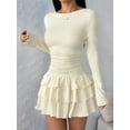 thumbnail image 4 of Female Long Sleeve Corset Mini Dress Ruffle Hem Short Party Club Dresses Color XS, 4 of 9
