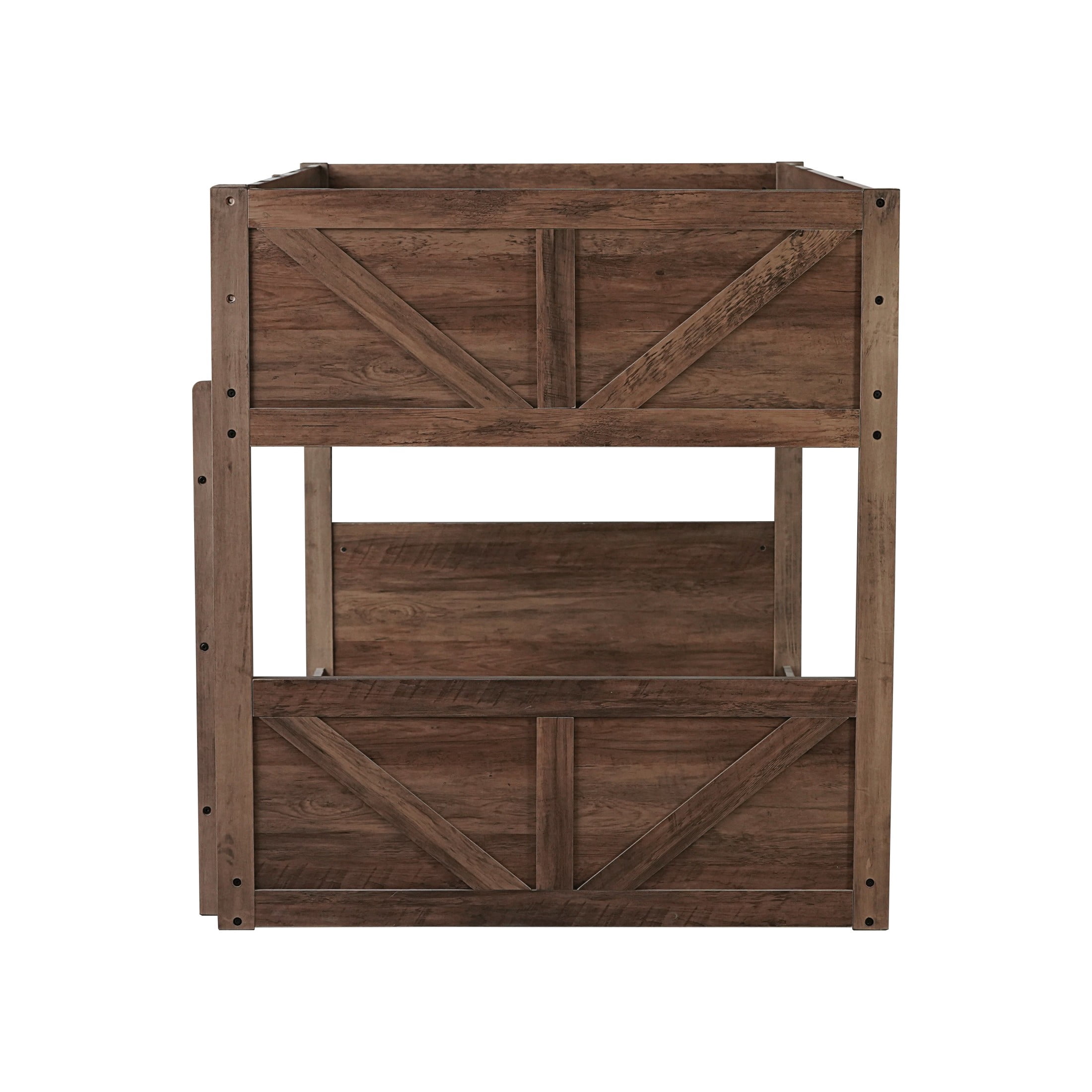 Noble House Twin Over Twin Floor Bunk Bed, Solid Rubber Wood Frame with Panel Headboards, Antique Dark Oak
