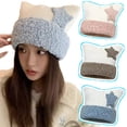 thumbnail image 2 of Gorro de lana con orejas de gato y estrella para mujer y niña, gorro cálido con protección para los oídos, versión coreana, Y2k, invierno, 2023, 2 of 5