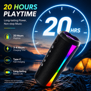 Portable Bluetooth Speaker, Bluetooth 5.4 Wireless Speaker, IPX7 Waterproof, 30W Loud Deep Bass with 20H Palytime, 7 Color RGB Lights, TWS Pairing for Home/Party/Outdoor, Gift