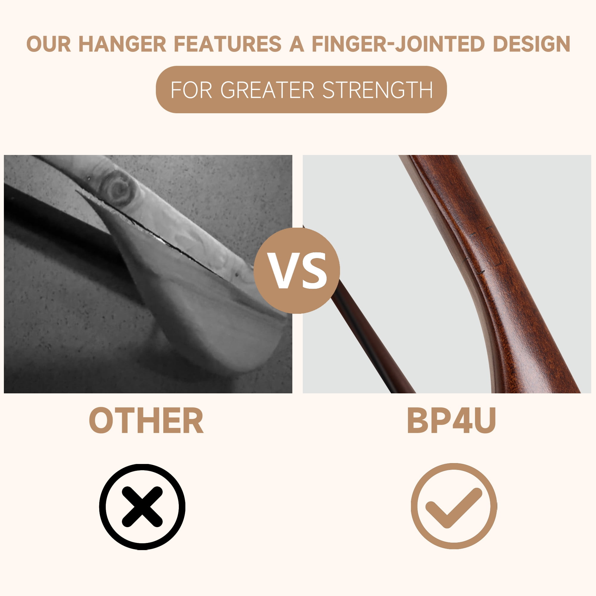 BP4U 12-Pack Premium Wide Shoulder Wooden Suit Hangers, Heavy-Duty Non-Slip Solid Wood Coat Hangers with Locking Bar for Suits & Coats(Walnut)