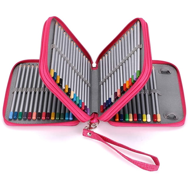 Zippered Pencil Case-Canvas 72 Slots Handy Pencil Holders for for Prismacolor Watercolor Pencils, Crayola Colored Pencils, Marco Pencils (Hot Pink)