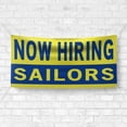 thumbnail image 4 of Now Hiring Sailors 13 oz Heavy Duty Vinyl Banner Sailor Jobs Available Deckhand Help Wanted Sign for Business Advertising Indoor/Outdoor Single-Sided with Metal Grommets (4x10 ft, Ye & Bl), 4 of 6