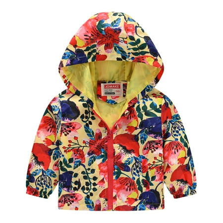 

TENSUNNYD Toddler Boys Girls Casual Jackets Printing Cartoon Hooded Outerwear Zipper Coats Long Sleeve Windproof Coats Toddler 2Y-3Y