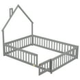 thumbnail image 2 of DreamBuck Full Size Floor Bed with House-shaped Headboard and Fence, Wood Floor Bed Frame with Guardrails and Door, Cute Full House Beds for Girls, Boys, No Box Spring Needed, 2 of 9