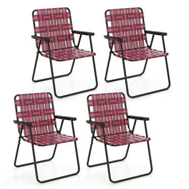 Aimee Lii 4 Pieces Folding Beach Chair Camping Lawn Webbing Chair, Modern Patio Furniture for Outdoor Backyard Pool Deck-Red
