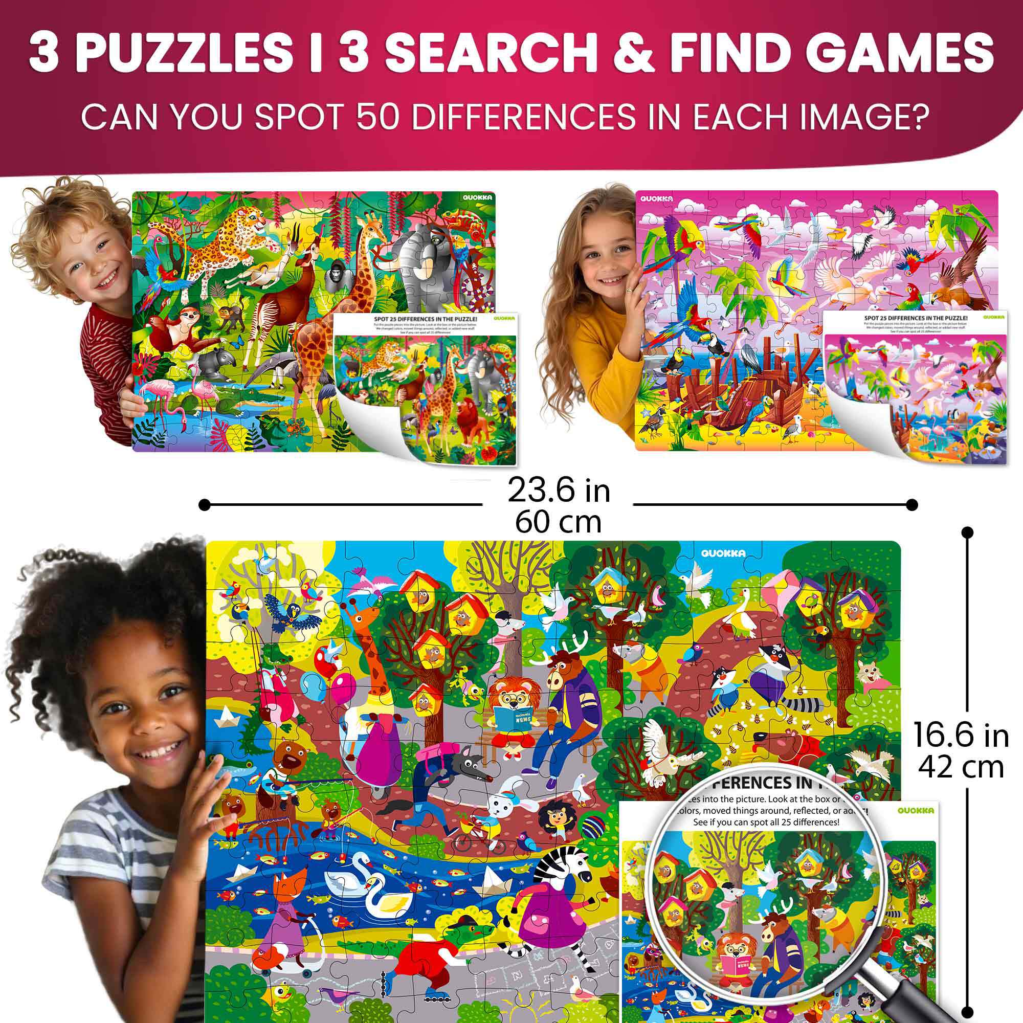 Quokka 100 Piece Puzzles for Kids- 3 Set Kids Puzzles Ages 6 8- Jigsaw Puzzles for Boy and Girl