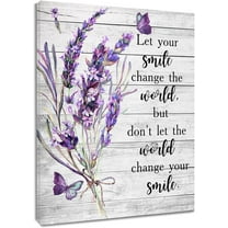Purple Lavender Wall Art for Living Room,Farmhouse Floral Butterfly and Inspirational Quotes on Rustic Wood Canvas Wall Art Flower Plant Framed Wall Art for Bathroom Bedroom,16L X 12W inches
