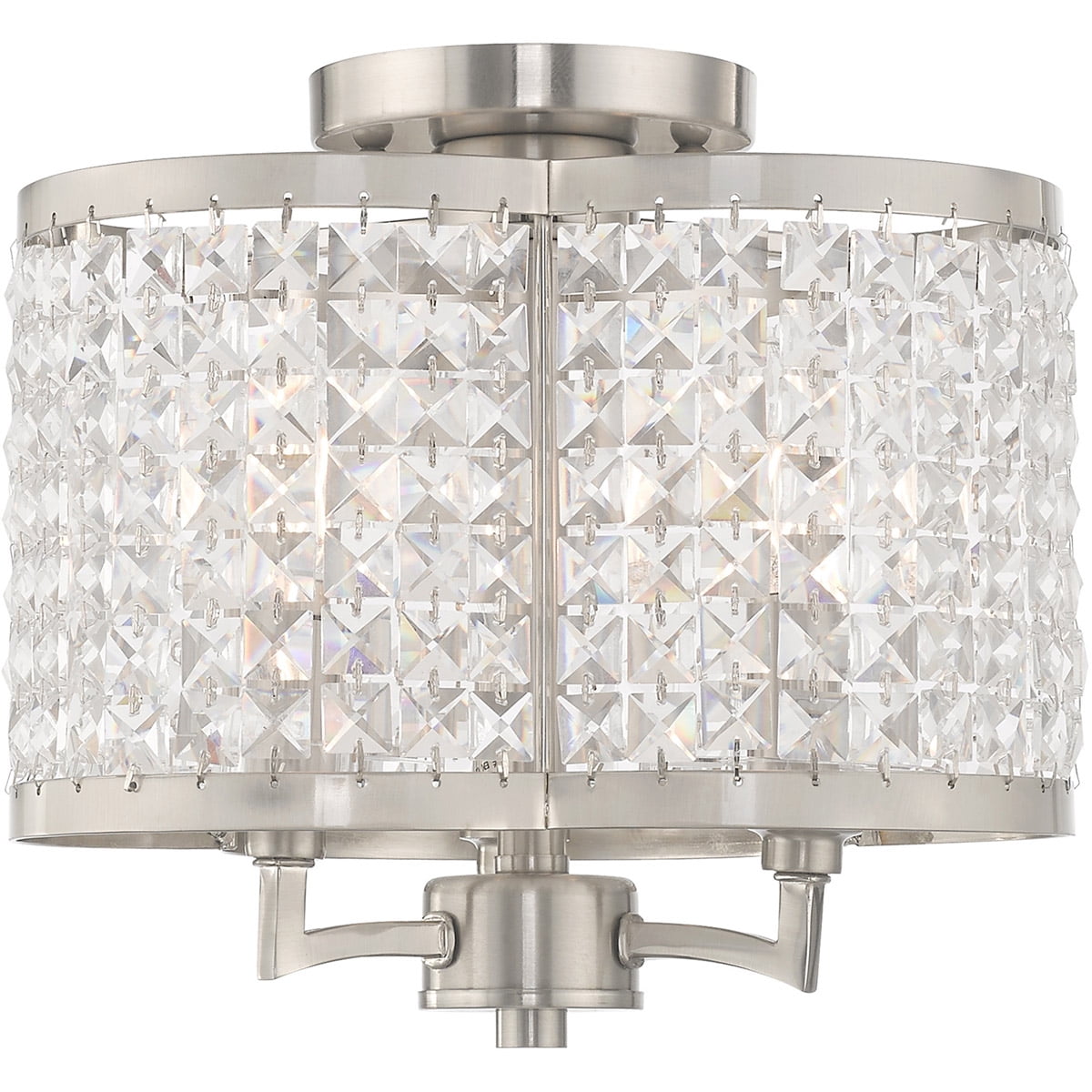 3 Light Brushed Nickel Ceiling Light fixture with Clear Crystals Shade