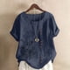 thumbnail image 2 of Vestidos Casuales Para Mujer, Blusas De Mujer De Moda Blusa informal de lino con cuello redondo, manga corta y botones para mujer, 2 of 4