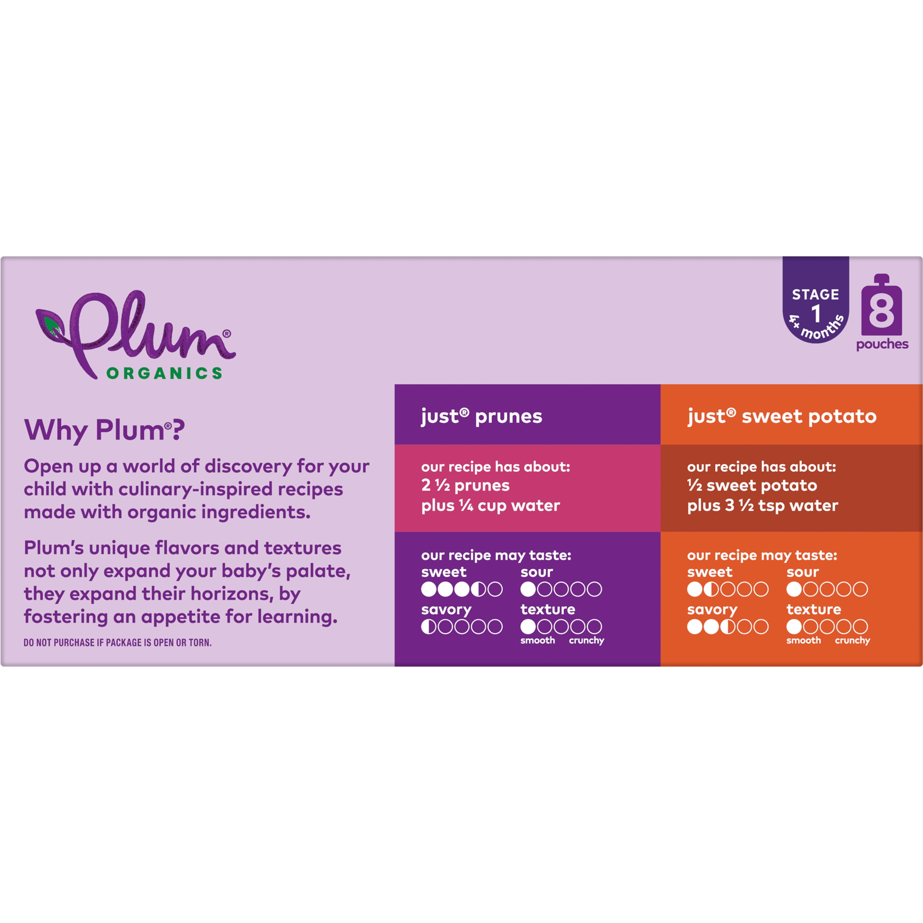 Plum Organics Stage 1 Organic Baby Food Pouches: Variety Pack - 8 Pack