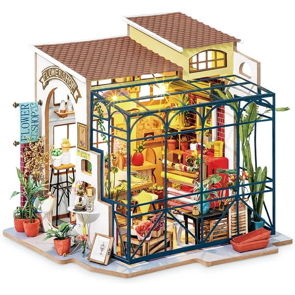 Rolife DIY Miniature Wooden DollHouse Kit with Furniture Model Building Set Birthday Gift for Child Adult(Emily's Flower Shop)