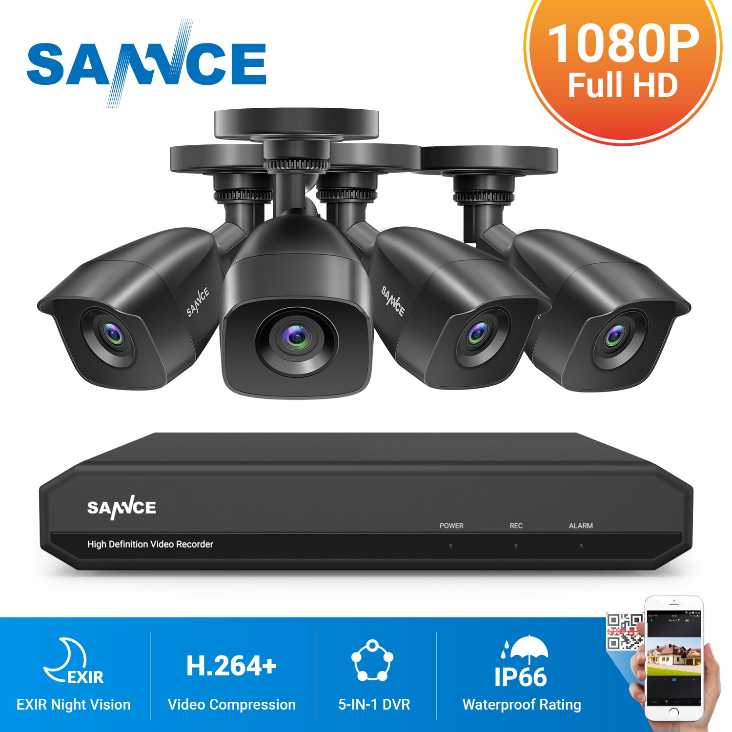 SANNCE 8 Channel 1080P Outdoor CCTV Camera System 4pcs 1080P Weatherproof Home 