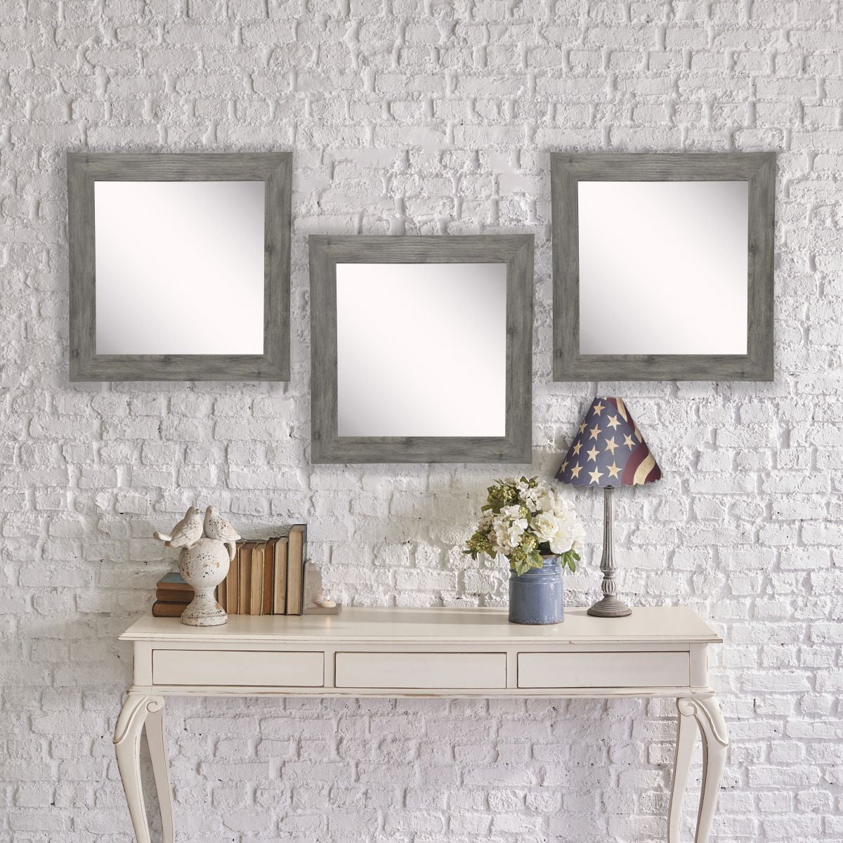 Rayne Brown Barnwood Square Wall Mirror, Set of 4