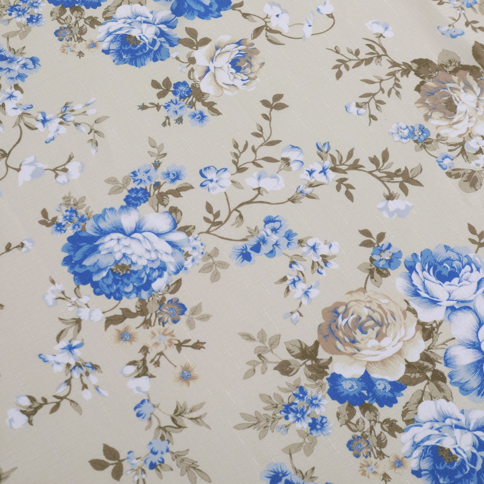 Chaps Shower Curtains with Hooks - Linen Textured Waterproof Curtain 10 Easy-slide Hooks - Beige Floral - Size 72 x 72"
