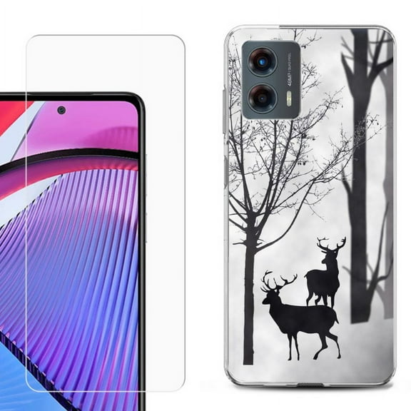 OneToughShield ® Compatible with Motorola Moto G 5G 2023, Shockproof Phone Case, with Tempered Glass Screen Protector - Forest Deer