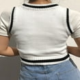 thumbnail image 3 of Women‘s V Neck Sleeveless Argyle Sweater Knitted Vest Slim Fit Ribbed Tank Crop Top Spring Fall Winter Kitwear, 3 of 3