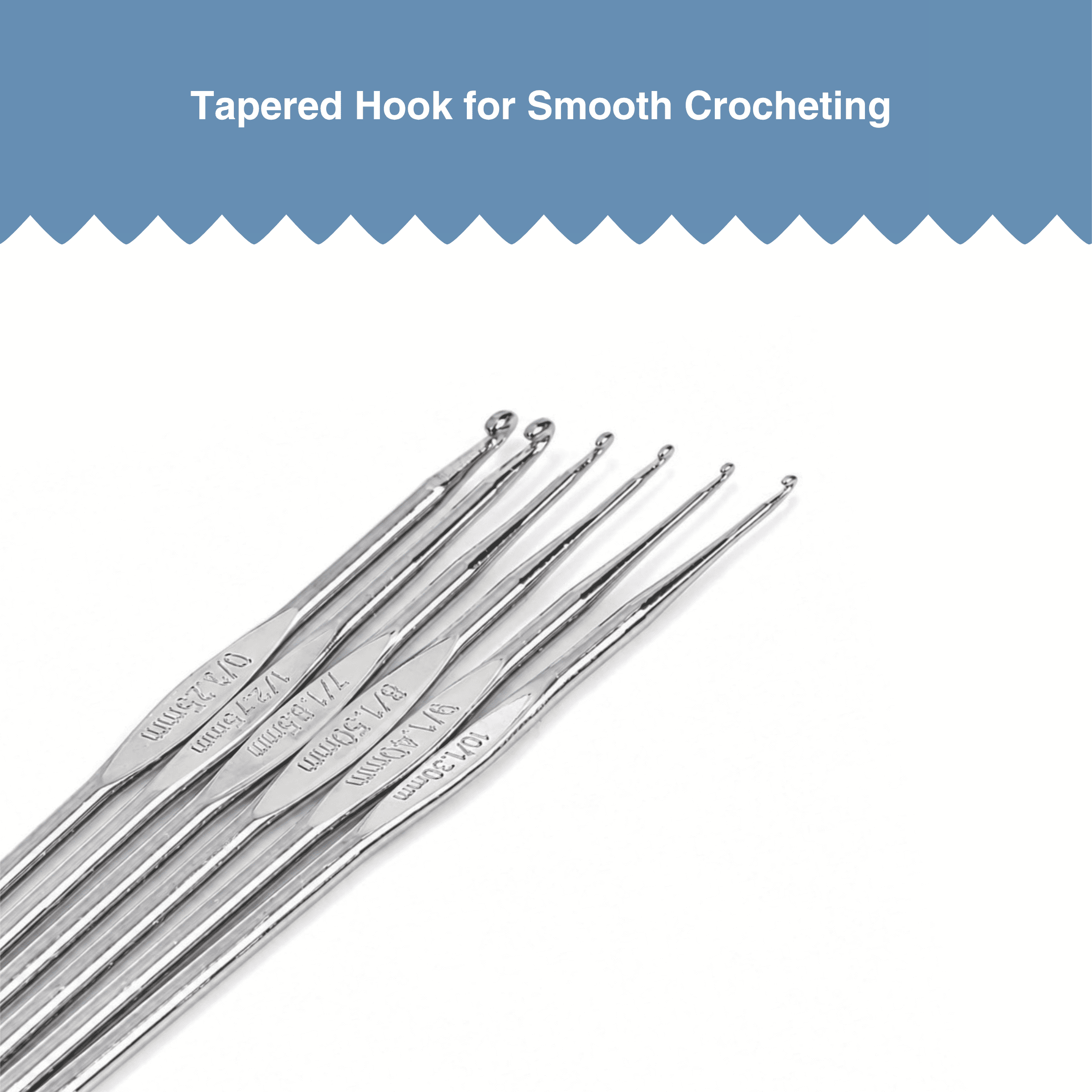 Hello Hobby Steel Crochet Hooks, Sizes 0, 1, and 7-10, 6-Piece Set