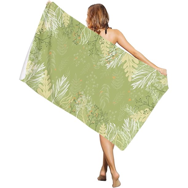 Beach Towel Beach Blanket,Simple Botanical Leaf Green Beach Towels