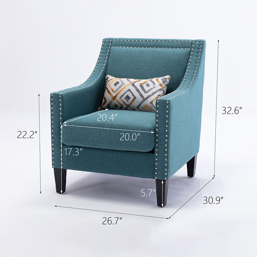 Kepooman Modern Accent Chair for Bedroom Living Room, Armchair with Nailheads and Solid wood Legs Teal Linen, Teal Kepooman Modern Accent Chair for Bedroom Living Room, Armchair with Nailheads and Solid wood Legs Teal Linen, Teal