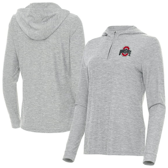 Women's Antigua  Heather Gray Ohio State Buckeyes Daybreak Quarter-Zip Hoodie