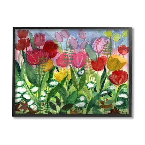 Stupell Industries Lush Varied Spring Tulips Blooming Flower Meadow Painting Black Framed Art Print Wall Art, Design by unknown