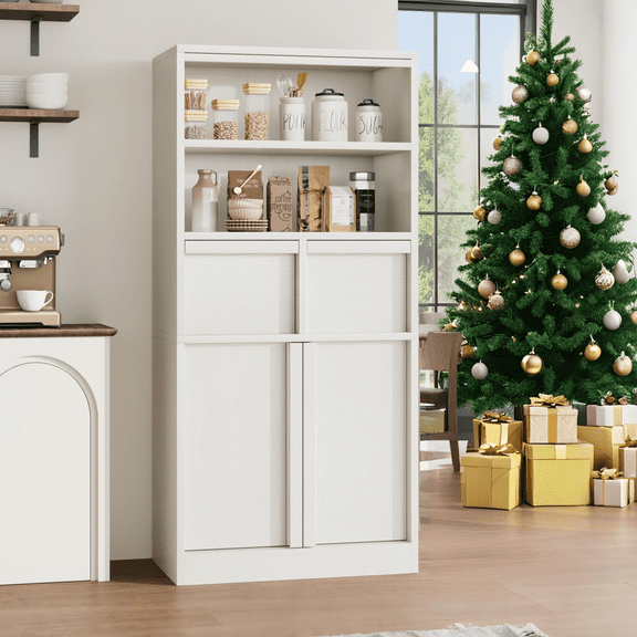 Accreate 51 Inch Tall Bathroom Storage Cabinet with Doors and Drawers, Freestanding Floor Organizer Shelf for Bathroom, Kitchen, Pantry, Entryway, White MDF Waterproof Cabinet Bookcase