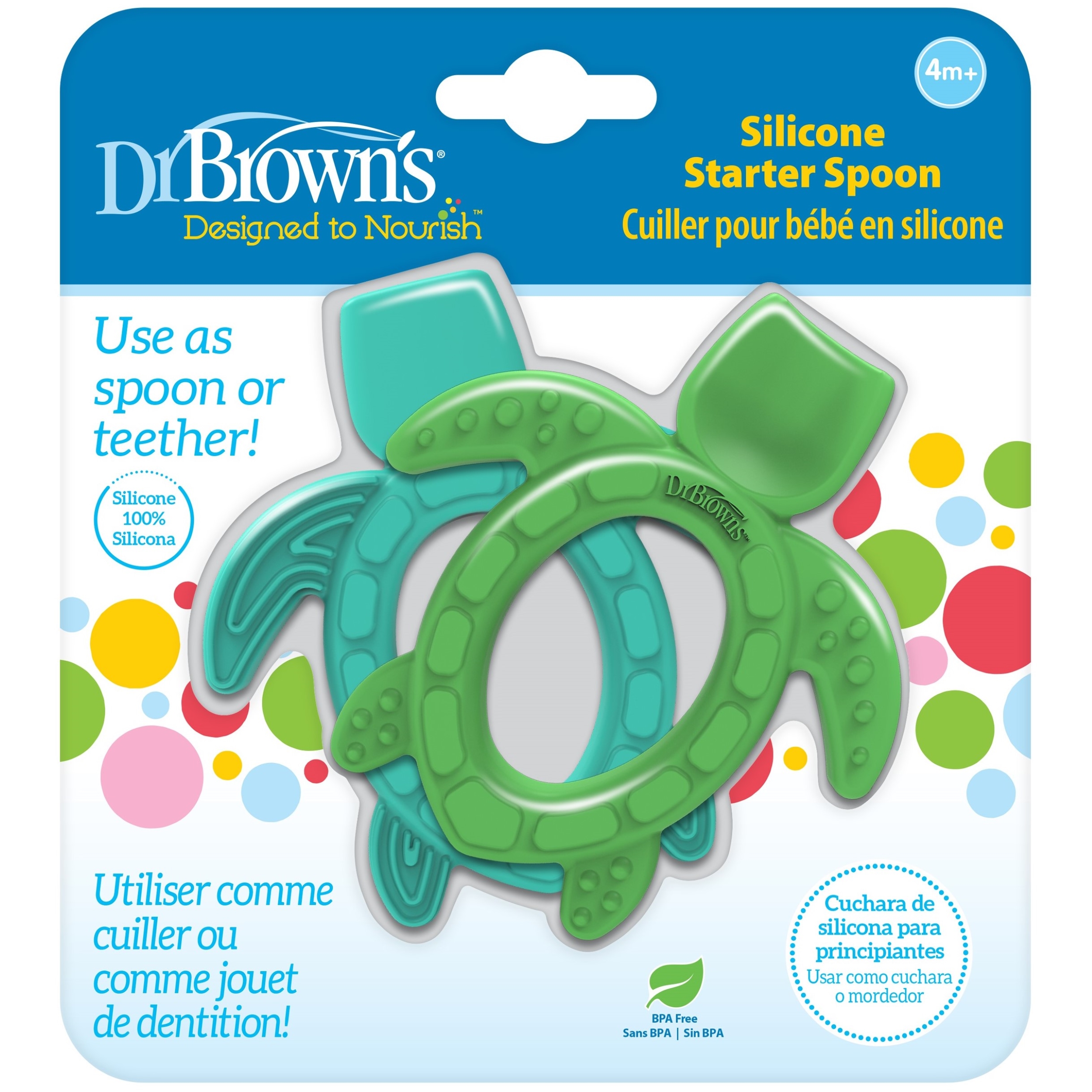 Dr. Brown's 100% Silicone Starter Spoon or Teether, Teething or Solid Food Scooper, BPA Free, 4m+ Green & Teal Turtle 2-Pack - image 2 of 6