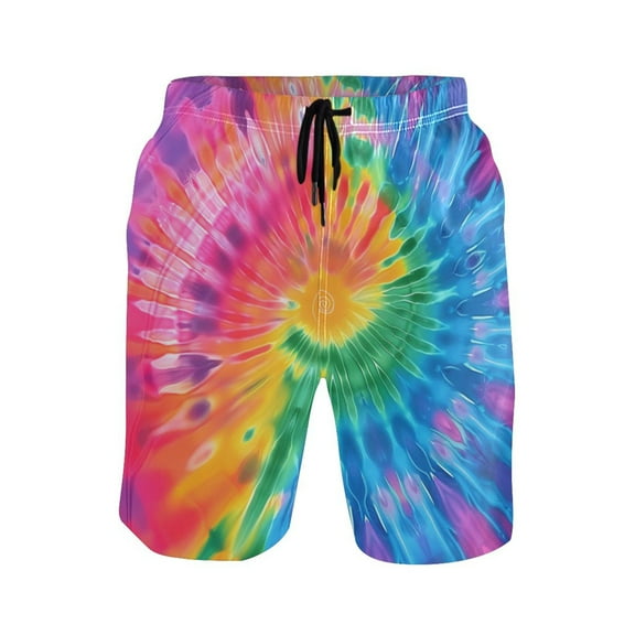 ALAZA Men's Swim Trunks Blue Tie Dye Beach Shorts with Pockets L