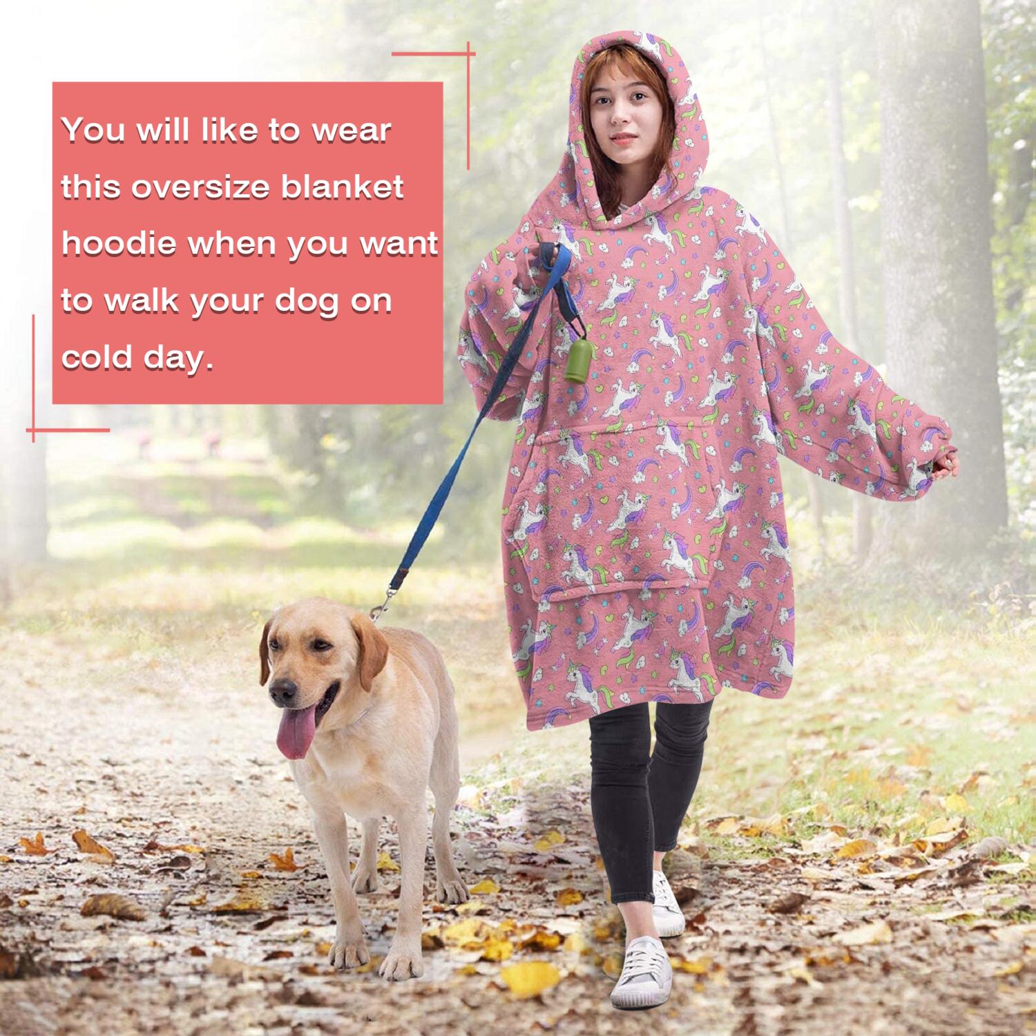 Wearable Oversized Blanket,Pink Unicorn Heart Crescent Pattern Wearable Blanket Hoodie for Adults,Cozy Hooded Blankets with Super Pockets,Super Warm Fuzzy Pullover for Women & Men