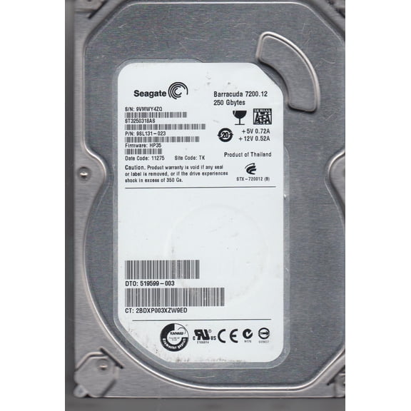 ST3250318AS, 9VM, TK, PN 9SL131-023, FW HP35, Seagate 250GB SATA 3.5 Hard Drive