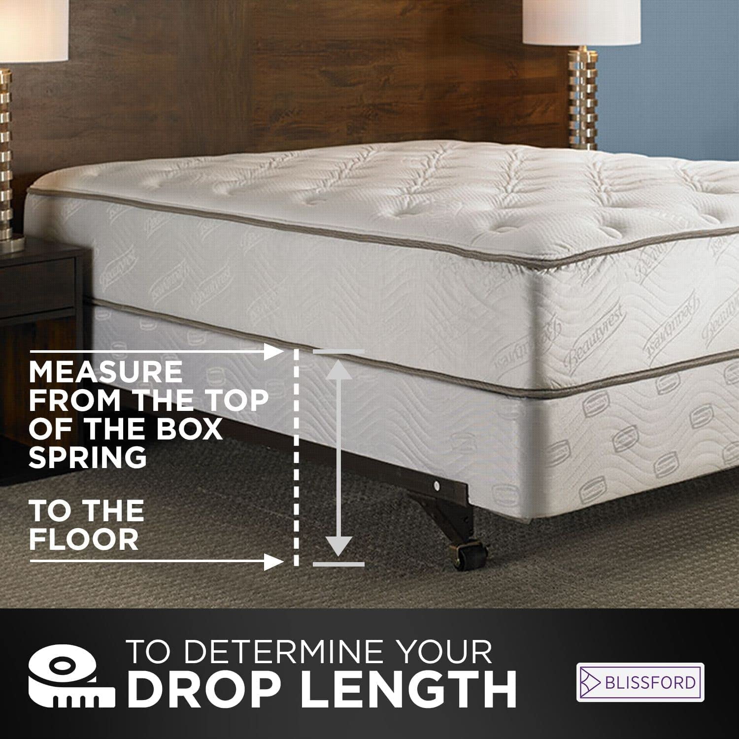 Ruffled Bed Skirt with Split Corners - Queen, White, 14 Inch Drop Cotton Blend Bedskirt - Blissford Dust Ruffle