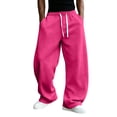 thumbnail image 2 of Mens Fall Winter Oversized Straight Leg Sweatpants, American Baggy Wide Leg Fleece‑Lined Elastic Waist Casual Sports Pants Pink S, 2 of 5