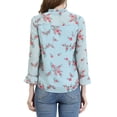 thumbnail image 4 of INSPIRE CHIC Women's Long Sleeves Tie Neck Ruffle Collar Floral Print LeisureTop XL Light Blue, 4 of 7