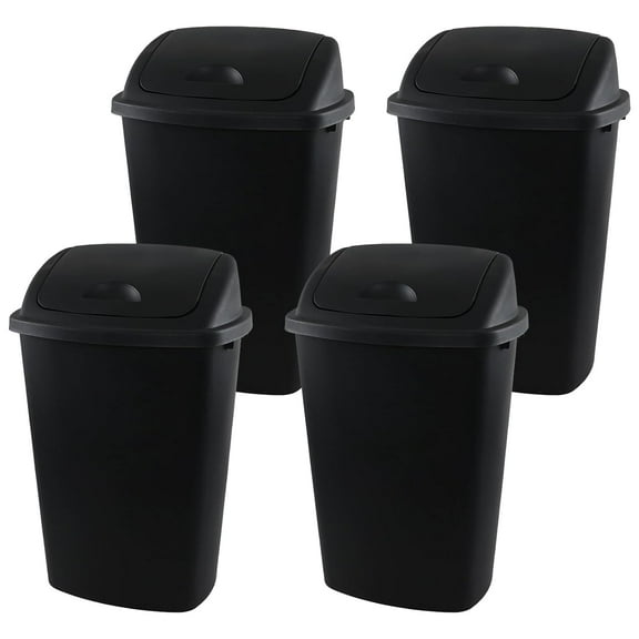 Udotry 13 Gallon Plastic Garbage Can with Swing Lid - Handles - 4 Pack, Black