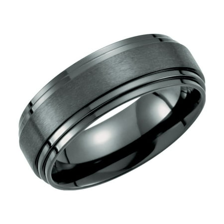 Titanium Jewel - Jewels By Lux Black Titanium 8mm Double Ridged Wedding Ring Band Size 12.5