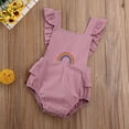 thumbnail image 4 of Cute Newborn Baby Girl Ruffled Sleeve Backless Romper Bodysuit One-Piece Cotton Rainbow Sunsuit Boho Outfit, 4 of 4