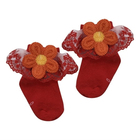 

Infant Baby Girls Ruffle Socks Sweet Eyelet Frilly Lace Princess Ankle Socks with Sunflower Applique