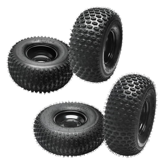 4PC ATV Tire & Wheel Set – 2 Front 19x7-8   2 Rear 18x9.50-8 Tubeless Tires with 4-Lug 110mm Bolt Pattern Rims – All-Terrain Quad, Go Kart, 4 Wheeler Replacement 19x7.00-8 18x9.5-8 Wheels