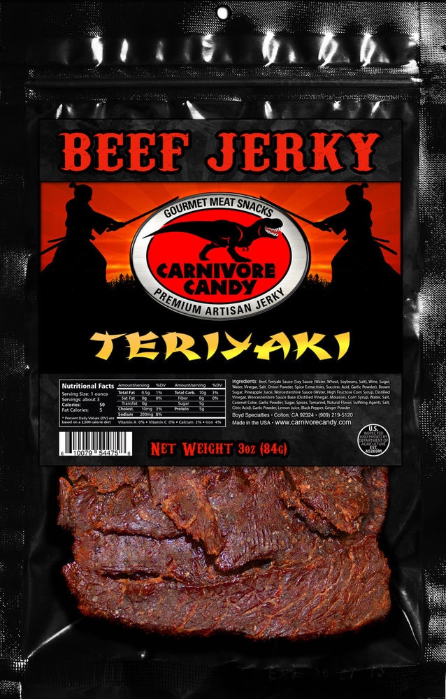 Carnivore Candy Beef Jerky Three Pack (Three 3oz Bags) (Teriyaki Beef