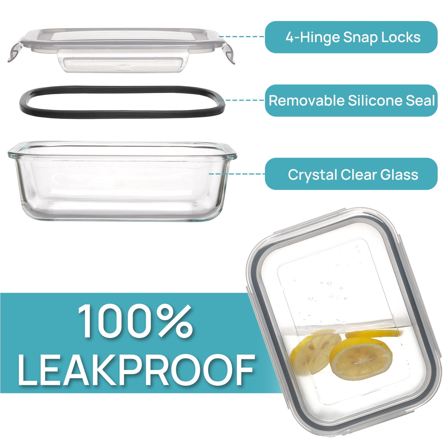 Meikd 5-Piece 35-Ounce Glass Food Storage Container Set (with Lids) Food-Grade Glass Storage Containers Airtight & Reusable Lunch Box Set Safe for Oven, Microwave, Freezer, and Dishwasher Use