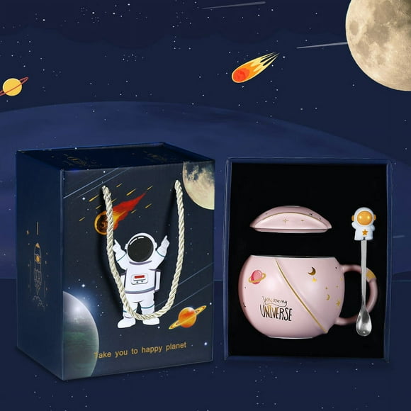 SHAR Ceramic Coffee Mugs with Lid, Astronaut Stainless Steel Spoon, Morning Ember Mushroom Cup and Milk Mug for Women or Men Rose 400ml/15oz