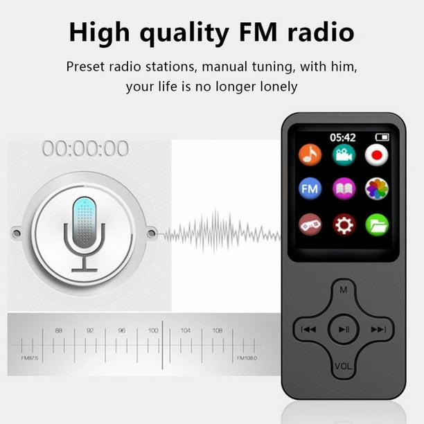 Reproductor MP3 HiFi Radio FM Compatible con Bluetooth 5.0 Reproductor MP3 MP4 Soporte para OTG